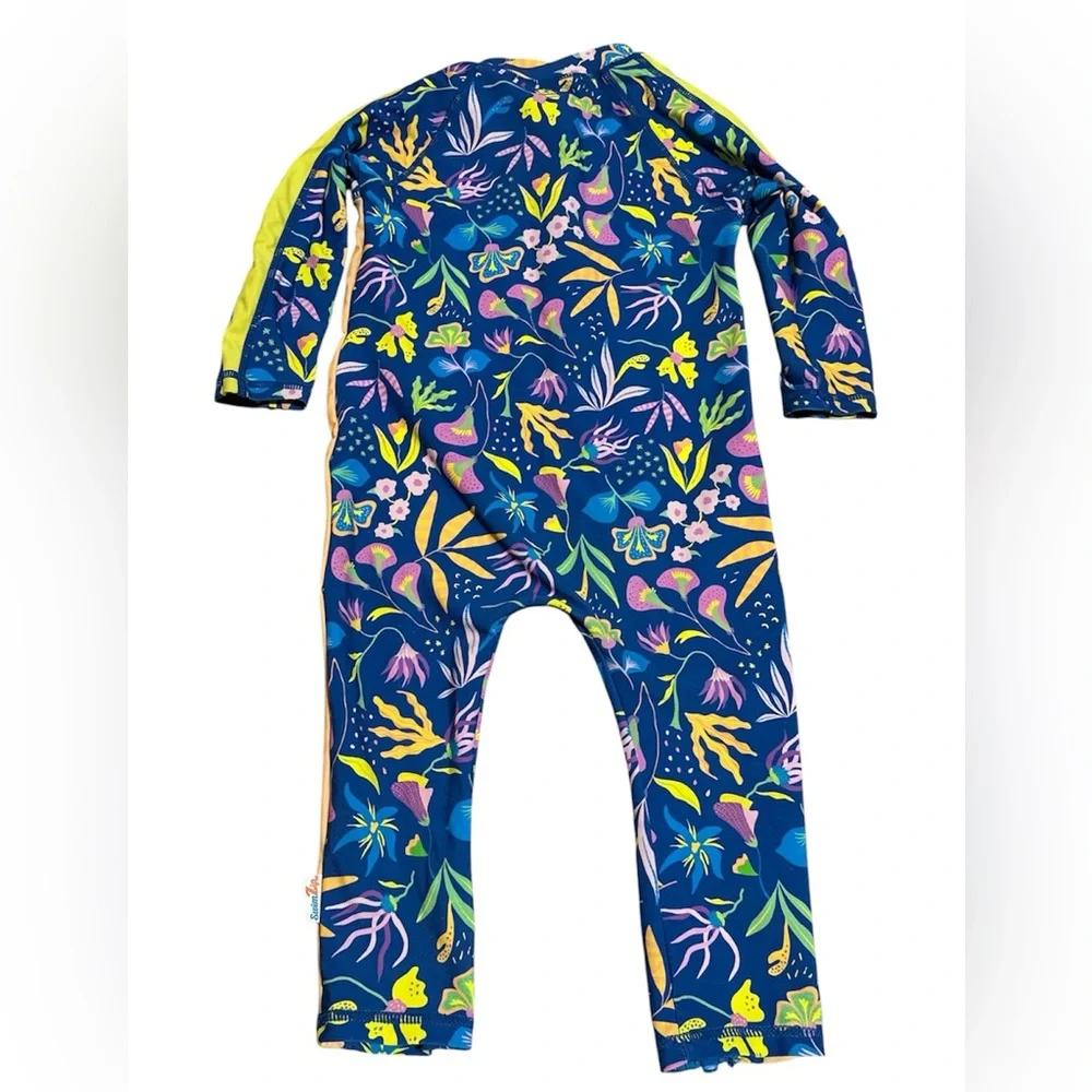 SwimZip Kids Blue Floral Long Sleeve Sunsuit Rash Guard